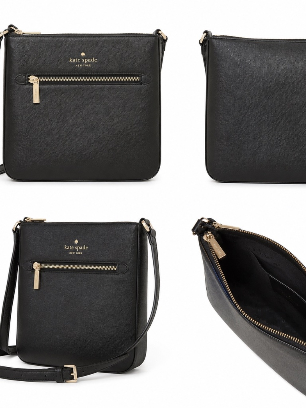 Kate Spade New York Black Saffiano Leather Crossbody Bag Gold Hardware